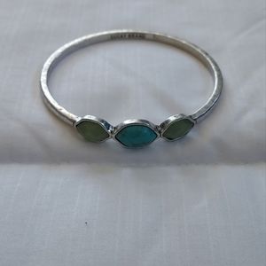 Lucky Brand Turquoise  Forest Green Stone Bangle Bracelet Silver Tone